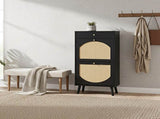 Rattan-front shoe cabinet with 1 drawer and 2 flip-down compartments, particleboard, 54*24*110cm, 87563198