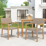 Outdoor Dining Chairs Set of 2, Light Teak Acacia Wood Frame and Multi Light Brown PE Wicker, Ideal N779P251251L