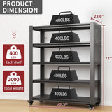 72"H 5 Tier Adjustable Shelving with Pegboard and Wheel, Heavy Duty Storage Shelves, Metal Shelving T2398P313256