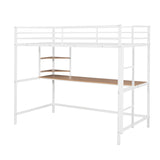 ZUN Twin Metal Loft Bed with Desk and Shelve,White MF292491AAK