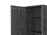 70.8H" Tall Narrow Storage Cabinet with 5-Tier Shelf, 3 Broom Hangers and Metal hardware, Smokey Oak B097P167440