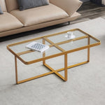 ZUN Minimalism rectangle coffee table,Golden metal frame with tempered glass tabletop 76024751