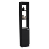 ZUN Linen Cabinet, 1 Door, 6 Shelves, Black B097P199754