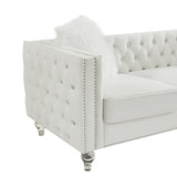 Beige, Two-seater Sofa, Velvet Crystal Buckle Upholstery Sofa, Crystal Feet, Removable Cushion, Two 93846557
