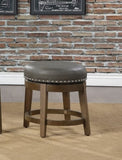 Round Swivel Stools Set of 2, Gray Faux Leather 360-degree Swivel Seat Nailhead Trim Solid Wood B011P201571