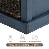 Rustic Storage Bench with 3 Removable Classic Rattan Basket , Entryway Bench with Removable Cushion 76490298