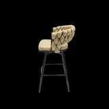 28" Technical Leather Woven Bar Stool Set of 2,Black legs Barstools No Adjustable Kitchen Island W2189131687