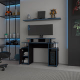 Blue Accents Minimalist Gaming Desk with Elevated Monitor Shelf B062P290272