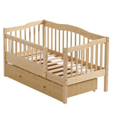 Vertical Fence Wood Painted Pine Toddler Bed with Bottom Drawer and Side Car Bed 01077775