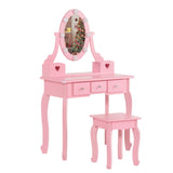 Kids Vanity Set with Mirror and Lights and Stool, 5 Storage Drawers, Pretend Play Princess Makeup 07602676