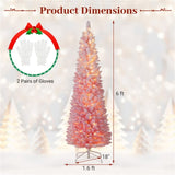 6ft Pink Pencil Christmas Tree, 392 Snow-Flocked Tips, 140 Warm White LEDs w/ 14081971