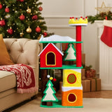 56in Christmas Themed Plush Cat Tree, Multi-level Cat Tower with Cat Condos, Top Crown Perch, Sisal 34481126