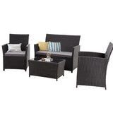 4 Piece Outdoor PE Wicker Furniture Set, Patio Black Rattan Sectional Sofa Couch with Washable T2712P306832