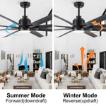 ZUN 72'' Indoor Smart Black Ceiling Fan with LED light and App Remote Control W1367P163660