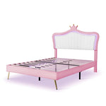 ZUN Queen Size Upholstered Bed Frame with LED Lights,Modern Upholstered Princess Bed With Crown WF307963AAH