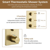3-Function 12-Inch Ceiling-Mounted Thermostatic Shower System in Brushed Gold with Square Shower T3609P352716