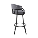 ZUN Palmdale 30" Swivel Slate Gray Faux Leather and Black Metal Bar Stool B2736P268591