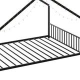 Full size children's bed frame with LED light strips, roof-shaped iron frame bed, Black,78.5" L x 17173656