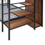 ZUN Twin Over Twin Metal Bunk Bed with Lateral Storage Ladder and Wardrobe, Black 09432094