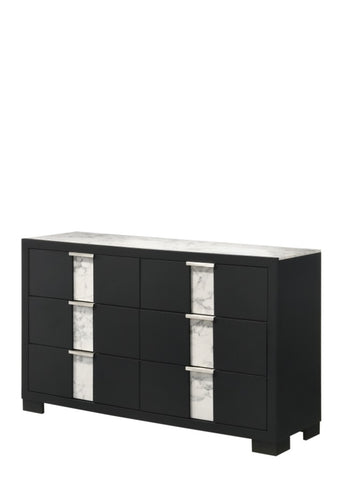 ZUN 1pc Contemporary Dresser Six Drawers Metal knobs Black White Finish Bedroom Wooden Furniture B011P255295