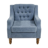 Blue Accent Chair, Living Room Chair, Footrest Chair Set with Vintage Brass Studs, Button Tufted W1170100894