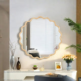 Solid Wood Wavy Mirror-Natural-Wood Vanity Mirror Wall Decor 42" x 42" Modern Mirror Wall Decor for W1445P189555