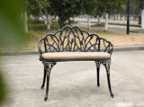Tulip Patio Garden Bench Metal Park Bench Cast Aluminum Outdoor Furniture with Floral Rose for 38328012