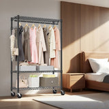 Rolling Clothes Rack Heavy Duty, 3-Tier Garment Rack on Wheels for Hanging Clothes with 1 Rod, Metal T3651P367659