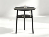 2-Tier Round Side End Table with Storage Shelf, Heavy Duty Metal Frame Adjustable Foot Pads 115 LBS 03136516