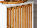 Living Room Side Cabinet with Bamboo Slats Door, Natural White 62377944