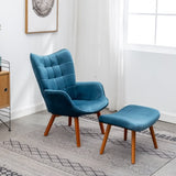 ZUN Leiria Contemporary Silky Velvet Tufted Accent Chair with Ottoman, Blue T2574P164272