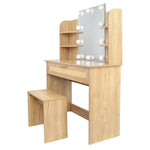 ZUN Vanity Desk Set Stool & Dressing Table with LED Lighting Mirror Drawer and Compartments Modern Wood W1673123627