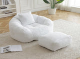 Giant Bean Bag Chair withFootstool, Oversized Bean Bag for Adults and Kids, Faux Fur Shell-Shaped W2677P306793