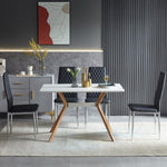 ZUN Black modern simple style dining chair leather chrome metal pipe diamond grid pattern restaurant W29964276