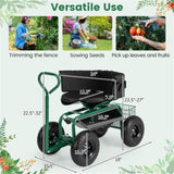 Garden Cart Height Adjustable Scooter with Swivel Seat & Tool Storage Green 37300968