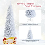6 Feet White Artificial Christmas Pencil Tree with Folding Metal Stand 40601858