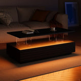 Modern Black Rectangular LED Lights Coffee Table with 2 drawers in 47.2" N735P250962B