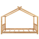 Twin Size House Platform Bed with Headboard and Footboard,Roof Design,Natural WF284064AAD