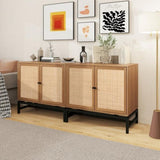 ZUN Set of 2, Natural rattan, 2 door cabinet, with 1 Adjustable Inner Shelves, rattan, Accent Storage W688P144549