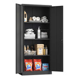 ZUN 71"H Metal Garage Storage Cabinet, Black Tool Steel Locking Cabinet with Doors and 3 Shelves, Tall 81017127