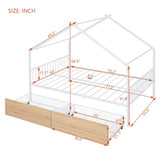 ZUN Full Size Metal House Bed with Two Drawers, White MF323484AAK