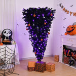 ZUN 6 FT Pre-lit Upside Down Artificial Christmas Tree, Black Halloween Tree with 250 Purple Lights and 38631116