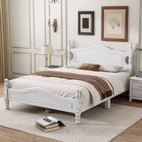 Full Size Wood Platform Bed Frame,Retro Style Platform Bed with Wooden Slat Support,White WF310129AAK