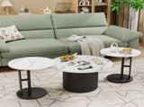 Coffee Table Set of 3, Modern Nesting Tables with Faux Marble Top and Metal Legs, Round 66759976