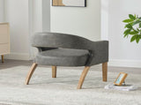 Modern Upholstered PU Open Back Accent Armchair Barrel Dining Chair with Weathered Rubberwood Legs, W3118P307511