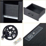 40*35*60cm Particleboard Pasted Triamine Single Drawer With Socket With LED Light Bedside Table 80482414