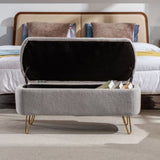 ZUN Grey Storage Ottoman Bench for End of Bed Gold Legs, Modern Grey Faux Fur Entryway Bench Upholstered W117082033