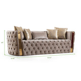 Button Tufted Sofa with Velvet Fabric and Gold Accent in Taupe B00961115