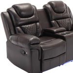 ZUN Home Theater Seating Manual Recliner Loveseat with Hide-Away Storage, Cup Holders and LED Light WF310726AAD