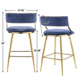 2pcs Thick Corduroy Gold-plated Iron Feet Bar Stool Blue 93452070